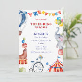 Three Ring Circus 2nd Birthday Carnival Animal Einladung (Stehend Vorderseite)