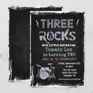 Three Rocks Rockstar Schlagzeug-Set 3. Geburtstag  Einladung