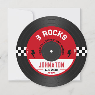 Three Rocks Vinyl Record Rock'n'Roll 3. Geburtstag Einladung