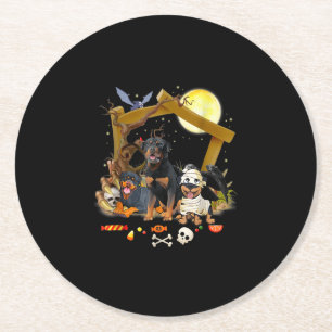 Three Rottweiler Dogs Halloween Dog Halloween Gift Runder Pappuntersetzer