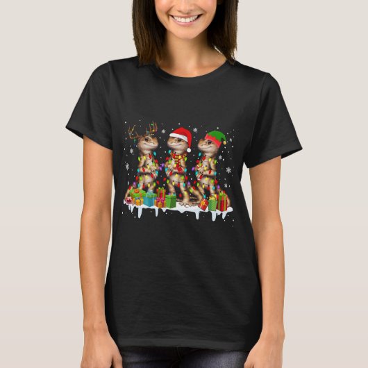 Three Santa Reindeer Elf Bartded Dragon Weihnachte T-Shirt (Vorderseite)