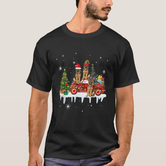 Three Santa Reindeer Elf German Shepherds Xmas Pic T-Shirt (Vorderseite)