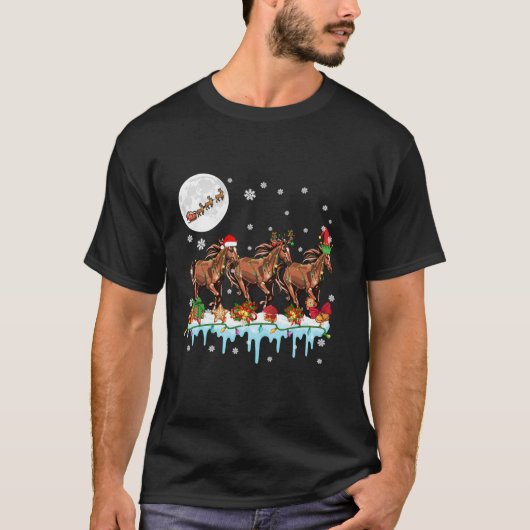 Three Santa Reindeer Elf Horses Xmas Santa Sleigh  T-Shirt (Vorderseite)