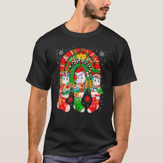 Three Santa Reindeer Elf Unicorns In Christmas Soc T-Shirt (Vorderseite)