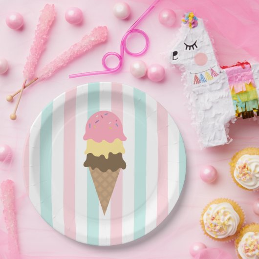 Three Scoop Waffle Cone Baby Shower Pappteller (Party)