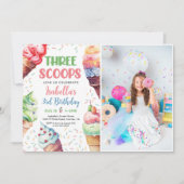 Three Scoops Girls Ice Cream 3. Geburtstag Einladung (Vorderseite)