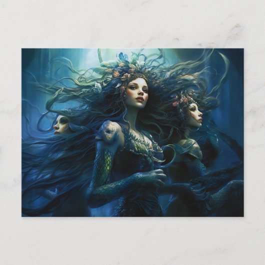 Three Sea Nymphs in Mirror Fantasy Painting Postkarte (Vorderseite)