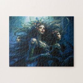 Three Sea Nymphs in Mirror Fantasy Painting Puzzle