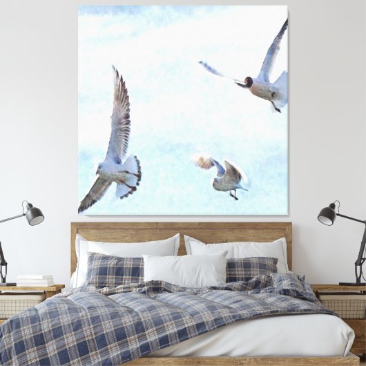 Three Seagulls Wassercolor Leinwanddruck (Insitu (Schlafzimmer))