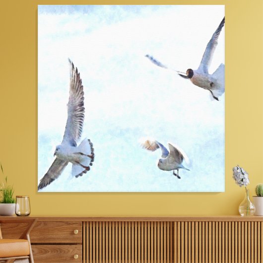 Three Seagulls Wassercolor Leinwanddruck (Insitu (Wohnzimmer))