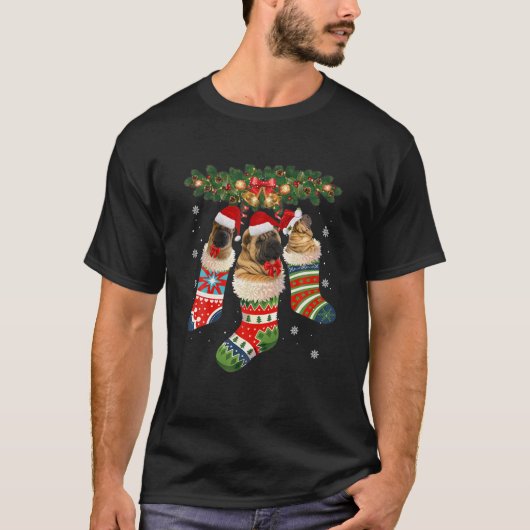 Three Shar Pei in Sock Christmas Santa X-Mas Dog T-Shirt (Vorderseite)