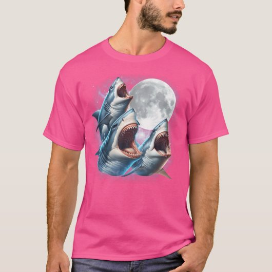 Three Sharks Moon Funny Shark Howling Wolfs Moon P T-Shirt (Vorderseite)