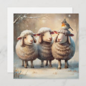 Three Sheep & Robin Winter Weihnachtskarte Feiertagskarte (Vorne/Hinten)