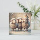 Three Sheep & Robin Winter Weihnachtskarte Feiertagskarte (Stehend Vorderseite)