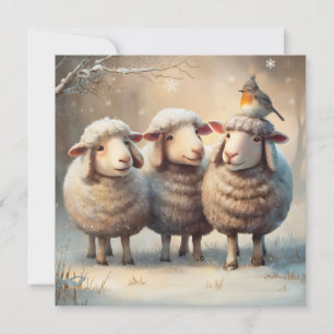 Three Sheep & Robin Winter Weihnachtskarte Feiertagskarte