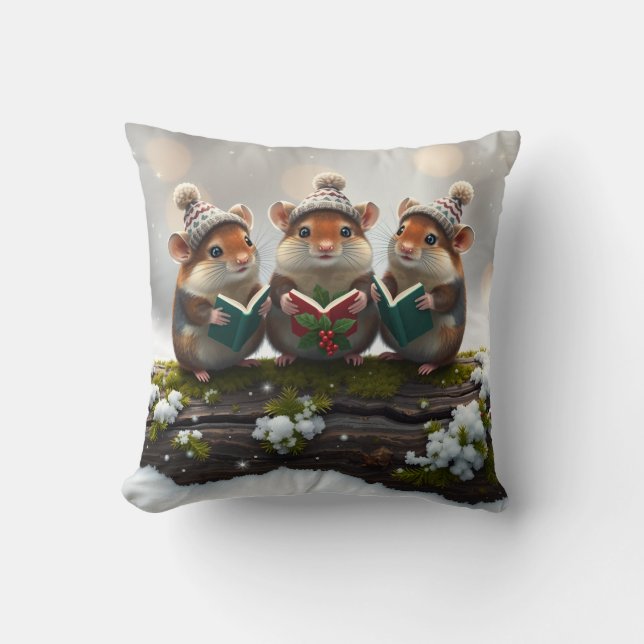 Three singing mice, Christmas fun! Kissen (Vorderseite)