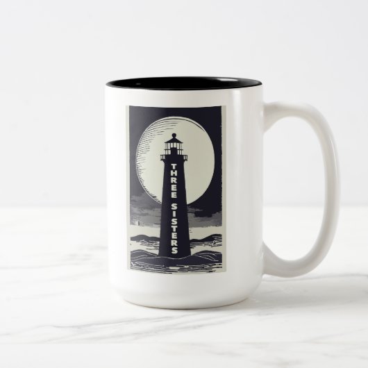 Three Sisters Lighthouse Massachusetts Moon Zweifarbige Tasse (Rechts)