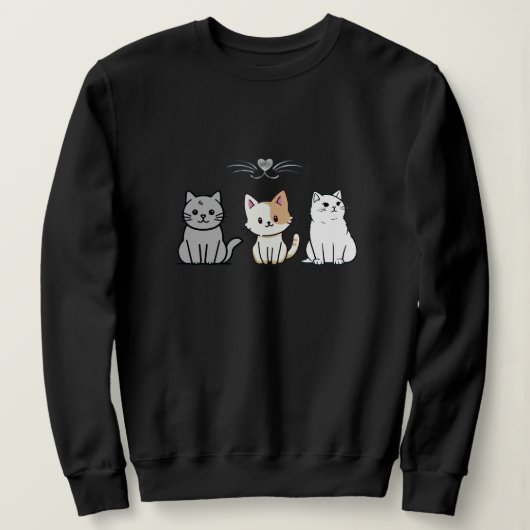 Three Sitting Cartoon Cats Sweatshirt (Design vorne)