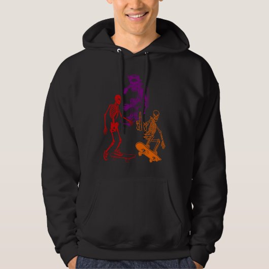 Three Skeletons Skateboarding Halloween Skateboard Hoodie (Vorderseite)