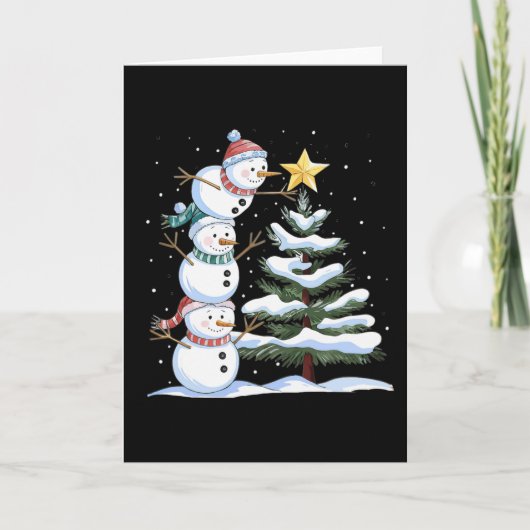 Three Snowmen Are Arranging A Christmas Tree Cute Karte (Vorderseite)