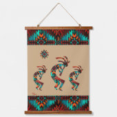 Three Southwest Kokopelli Hanging Tapestes Wandteppich Mit Holzrahmen (Vorderseite)