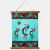 Three Southwest Kokopelli Hanging Tapestes Wandteppich Mit Holzrahmen (Vorderseite)
