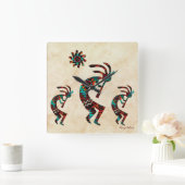 Three Southwest Kokopelli Quadratische Wanduhr (Zuhause)