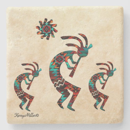 Three Southwest Kokopelli Steinuntersetzer (Vorderseite)