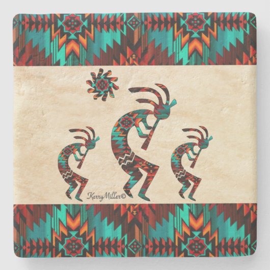 Three Southwest Kokopelli Stone Untersetzer (Vorderseite)