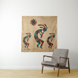 Three Southwest Kokopelli Tapesti Wandteppich