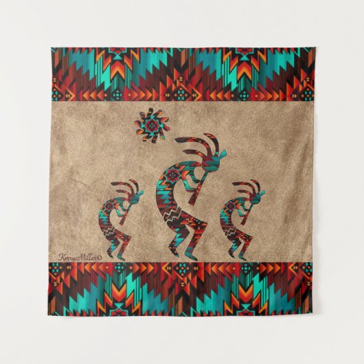 Three Southwest Kokopelli Tapesti Wandteppich (Vorderseite)