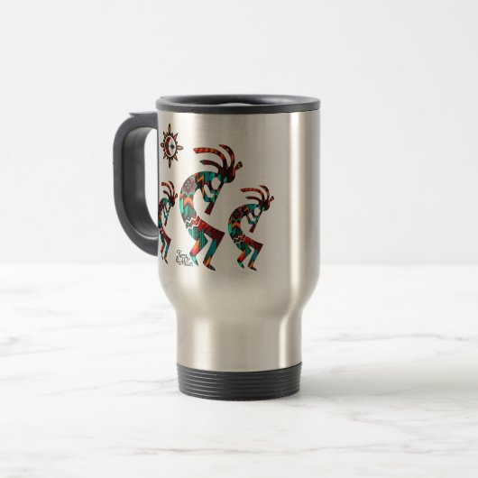 Three Southwest Kokopelli Travel Mug Reisebecher (Vorderseite Links)