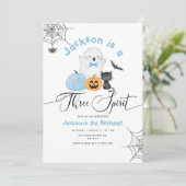 Three Spirit Halloween bläulich gespenstischer Geb Einladung (Stehend Vorderseite)