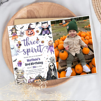 Three Spirit Halloween Ghost 3. Geburtstags-Foto Einladung
