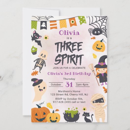 Three Spirit Halloween Niedlich Ghost Birthday Par Einladung (Vorderseite)