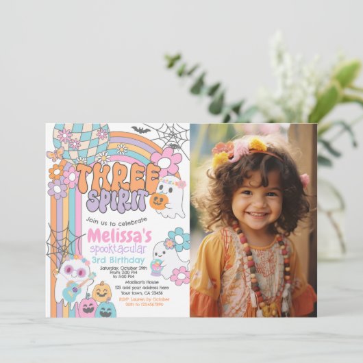 Three Spirit Hippie Halloween 3rd Birthday Einladung (Stehend Vorderseite)
