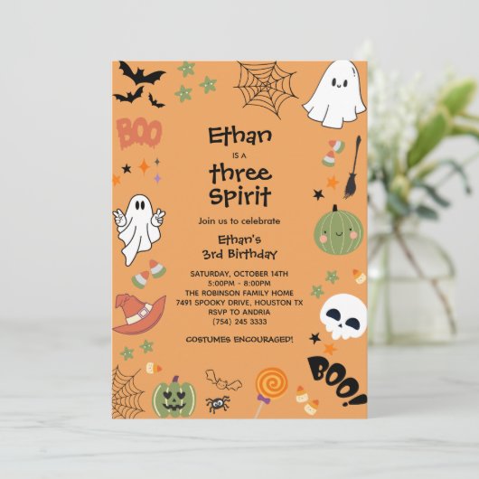 Three Spirit Niedlich Ghost Halloween 3. Geburtsta Einladung (Stehend Vorderseite)