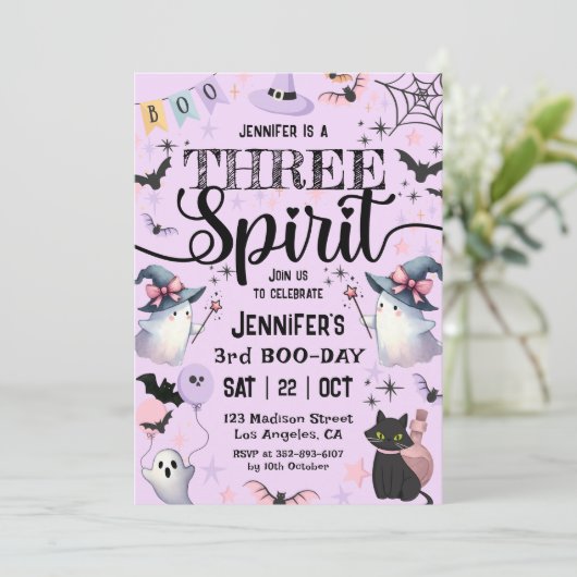 Three Spirit Niedlich Ghosts Halloween 3. Geburtst Einladung (Stehend Vorderseite)