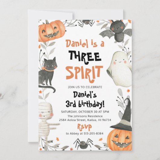 Three Spirit Niedlich Halloween 3. Geburtstag Einl Einladung (Vorderseite)