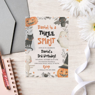 Three Spirit Niedlich Halloween 3. Geburtstag Einl Pergament Einladungen