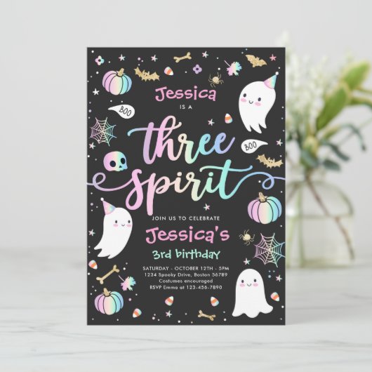 Three Spirit Niedlich Halloween Ghost 3. Geburtsta Einladung (Stehend Vorderseite)