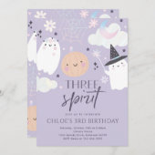Three Spirit Niedlich Halloween Ghost 3. Geburtsta Einladung (Vorne/Hinten)