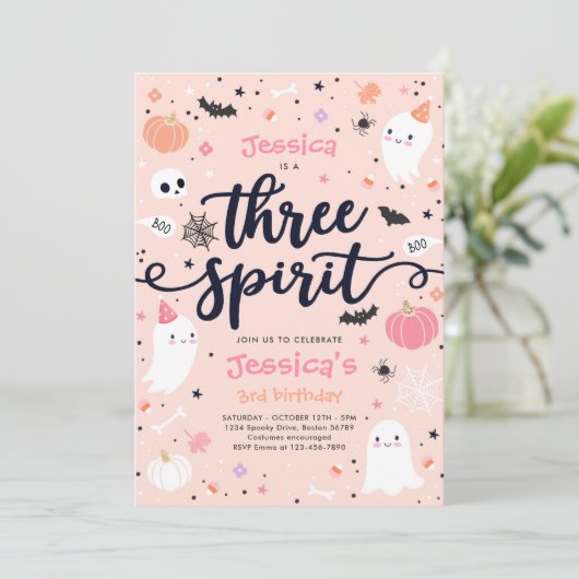 Three Spirit Niedlich Halloween Ghost 3. Geburtsta Einladung (Stehend Vorderseite)