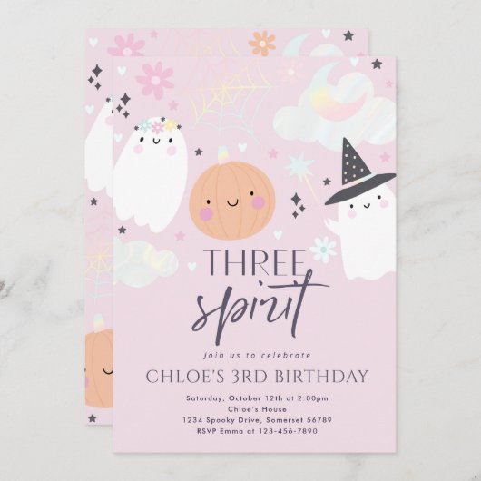 Three Spirit Niedlich Halloween Ghost 3. Geburtsta Einladung (Vorne/Hinten)