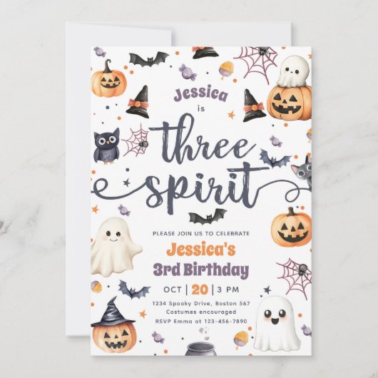 Three Spirit Niedlich Halloween Ghost 3. Geburtsta Einladung (Vorderseite)