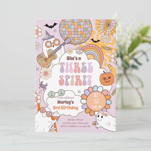 Three Spirit Retro Halloween-Party Dritter Geburts Einladung (Stehend Vorderseite)
