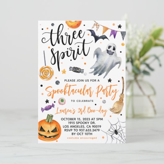 Three Spirit Spooky Halloween Einladung (Stehend Vorderseite)