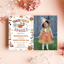 Three Spirit Spooky Niedlich Groovy Halloween Foto Einladung