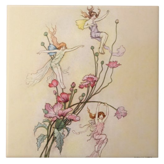 „Three Spirits Mad With Joy“ von Warwick Goble Fliese (Vorderseite)
