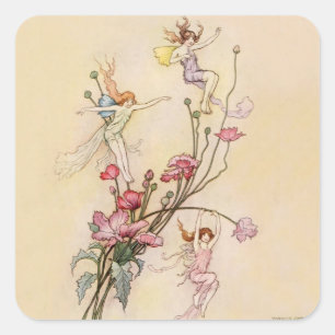 „Three Spirits Mad With Joy“ von Warwick Goble Quadratischer Aufkleber